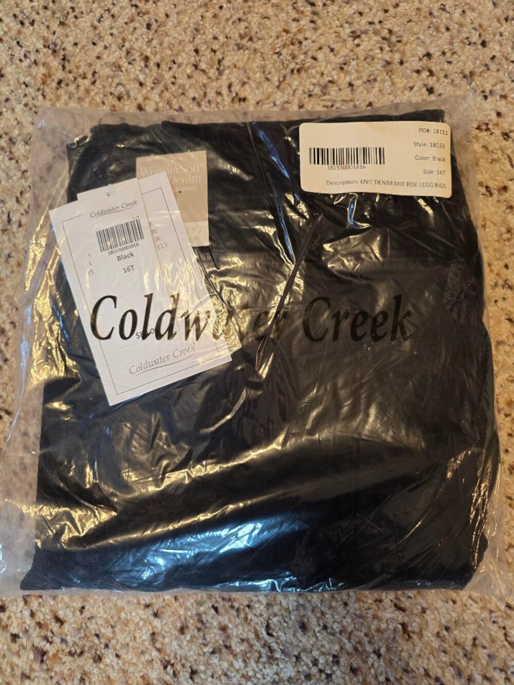Coldwater Creek Black Knit Denim Mid Rise Leggings - NWT